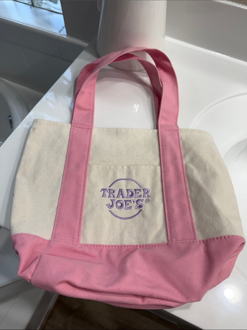 Trader Joe’s Pink & Cream Canvas Mini Tote Bag